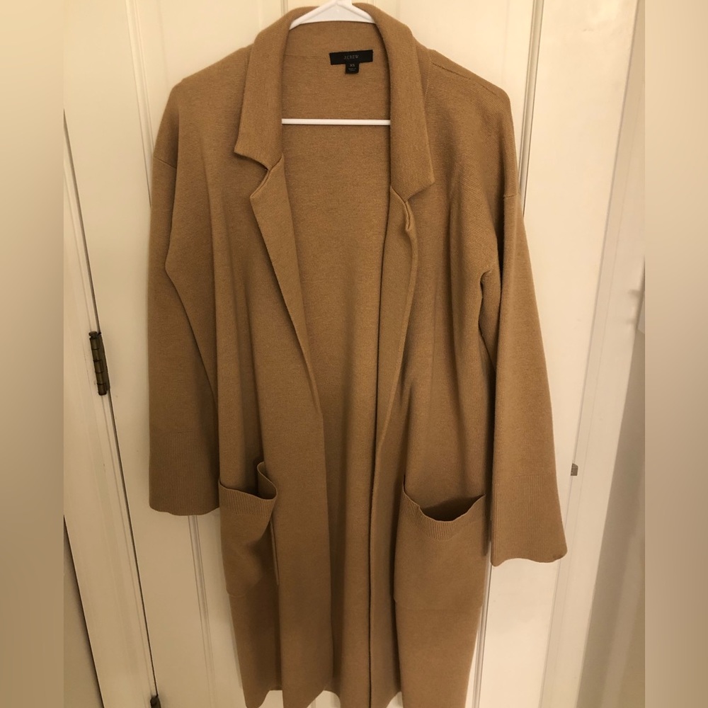 J Crew Ella Open Front Long Sweater Blazer Merino Camel XS